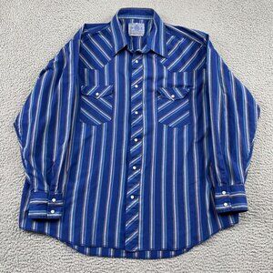 VTG‎ American Hero Western Shirt Mens XXL Blue Striped Pearl Snap Button